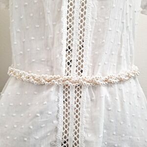 Faux white pearl beaded Gold belt evening bridal waist wedding dress Formal